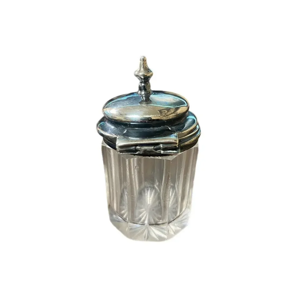 Antique English Silver Plated Crystal Mustard Pot